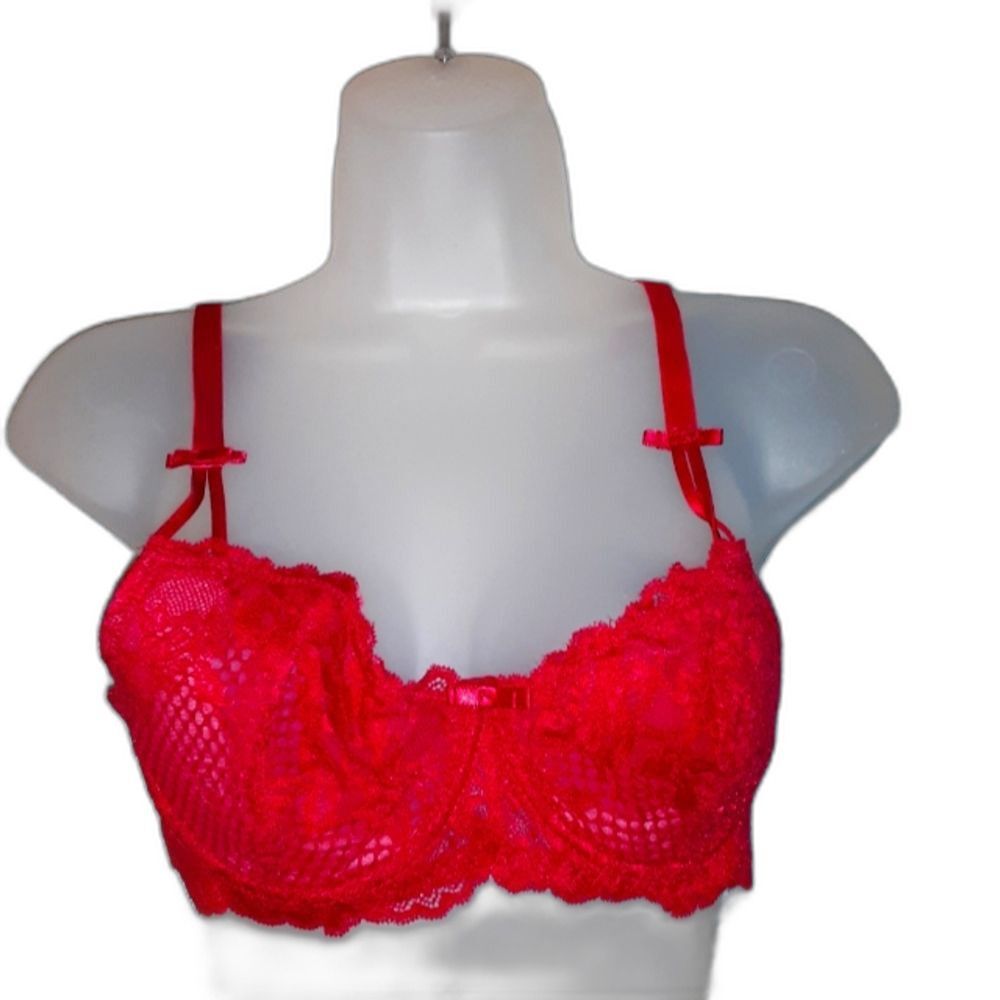 Youmita 40C Persian Red Unpadded Soft Lace Bra NWT